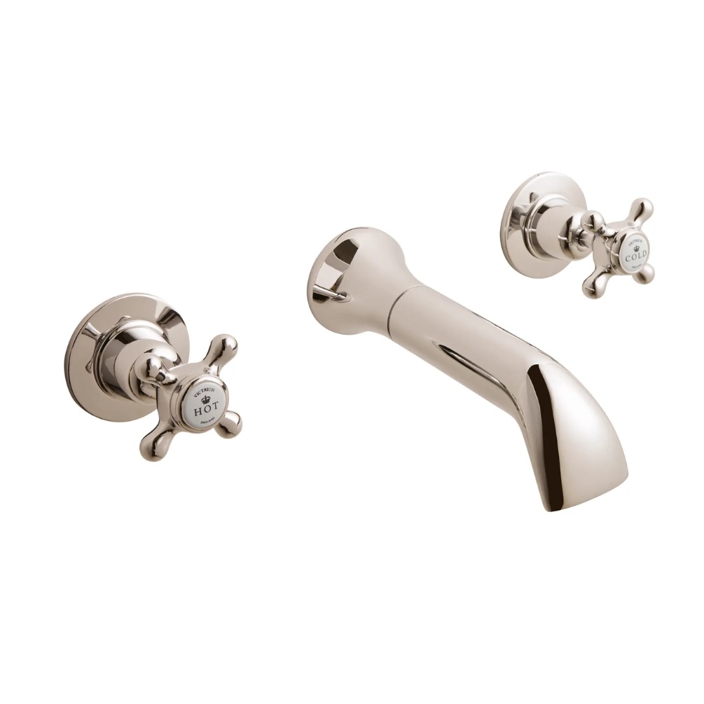 BC Designs Victrion Crosshead Nickel 3 Hole Wall Mounted Bath Filler Cut Out